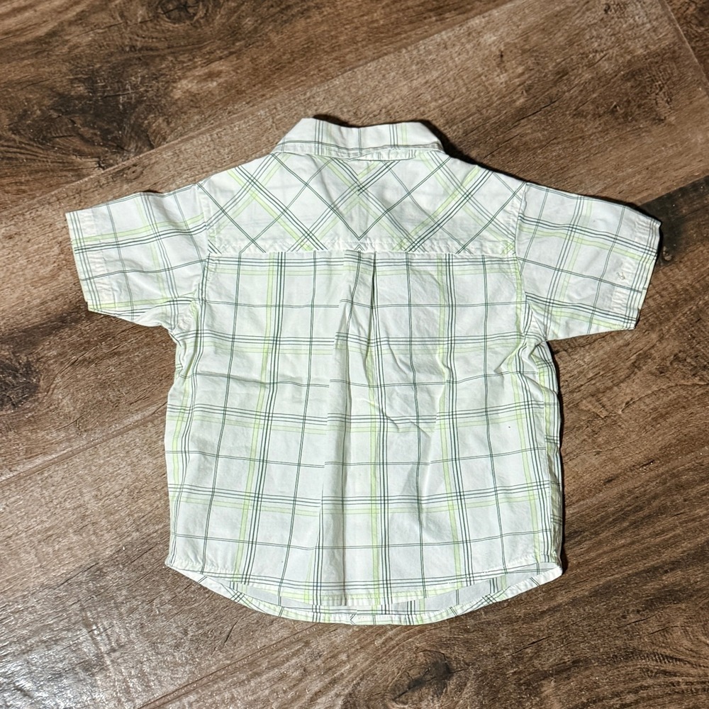 Gymboree Y2K Toddler Plaid Short Sleeve Button Down Shirt, Green White, 12-18M - Picture 4 of 4